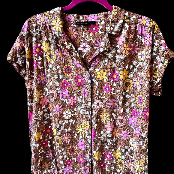 Jane & Delancey Blouse Top Button Down Gold Metallic Thread Anthropologie - Picture 8 of 9